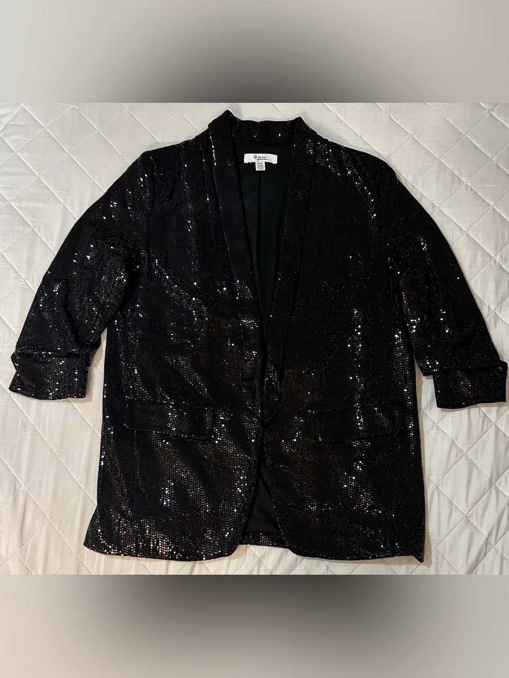 Black Sequin Open-Front Blazer
